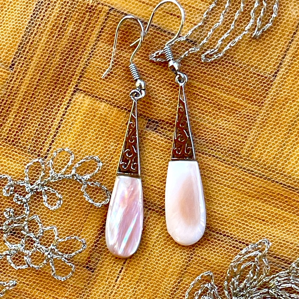 Gorgeous pink pearl 925 earrings sterling mother of pearl